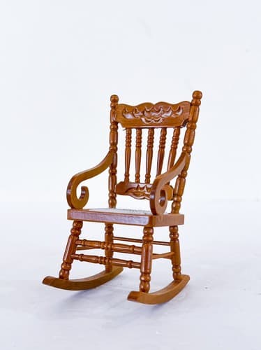 Vintage Rocking Chair Wooden Knitting Dollhouse Miniature Furniture Scale 1:12 - Thumbnail 2