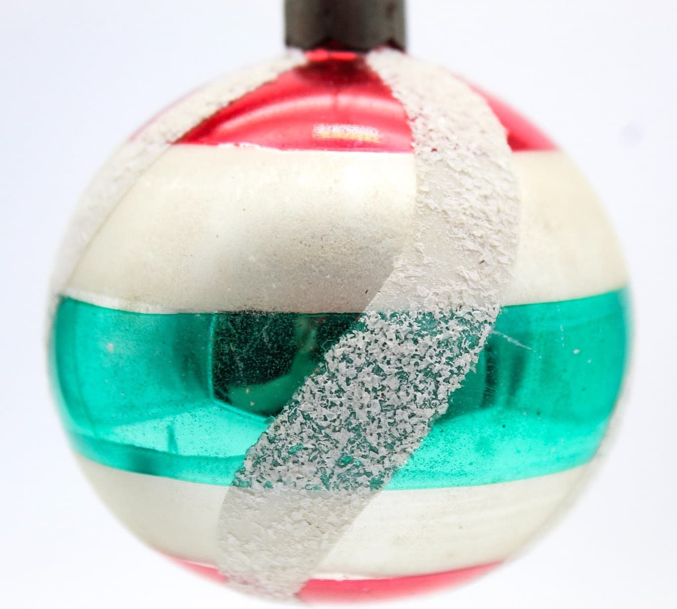 Vintage Poland Red White Green Striped Mica Glass Christmas Ornament 2.5" - Thumbnail 6