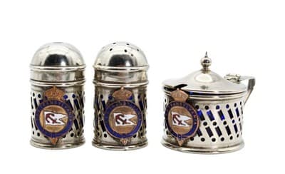 Vintage Silver Plate Made In England Salt & Pepper Shakers Mustard Set - Image 1