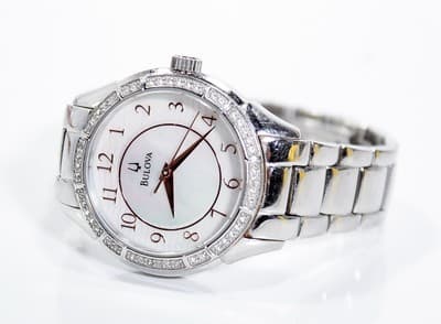 BULOVA Mother Of Pearl Dial Stainless Steel Crystal Bezel Ladies Wristwatch - Thumbnail 2