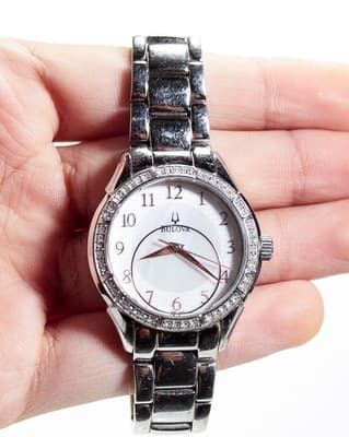 BULOVA Mother Of Pearl Dial Stainless Steel Crystal Bezel Ladies Wristwatch - Thumbnail 5