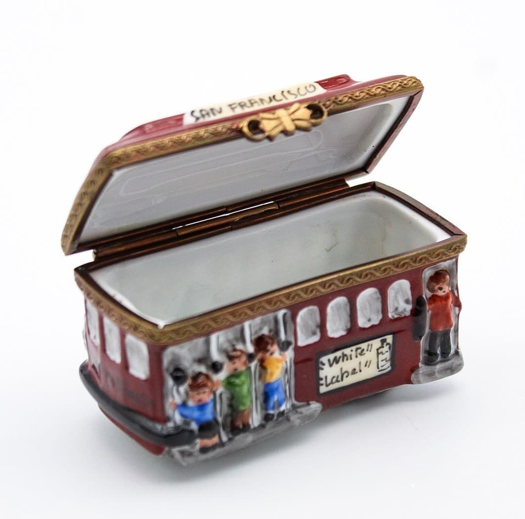 Limoges France San Francisco Cable Car Hand Painted Porcelain Trinket Box - Thumbnail 3