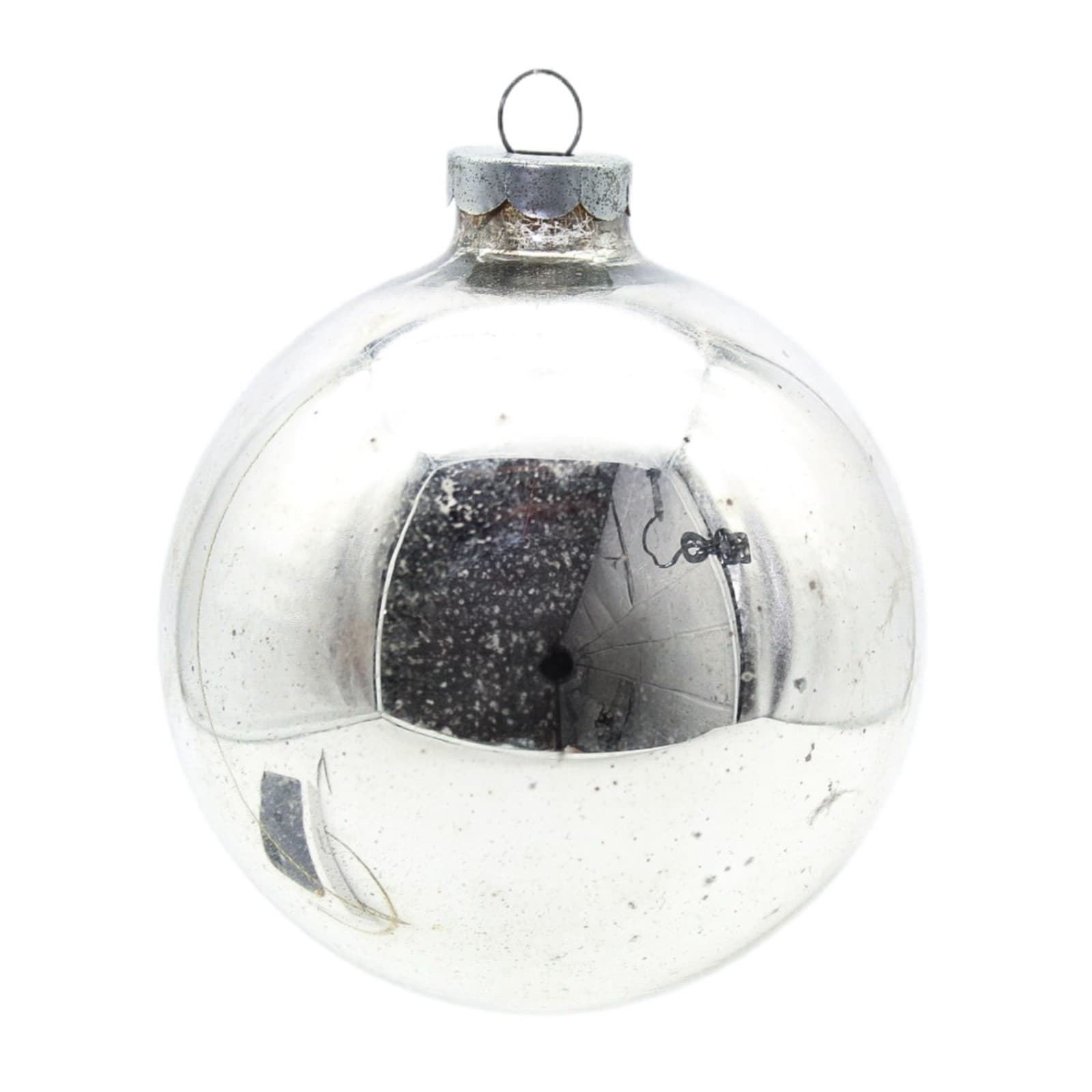 Shiny Brite Vintage Silvered Jumbo Ball Glass Christmas Ornament 3.25" - Image 1