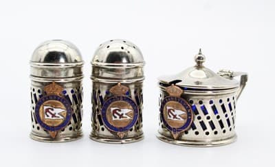 Vintage Silver Plate Made In England Salt & Pepper Shakers Mustard Set - Thumbnail 10