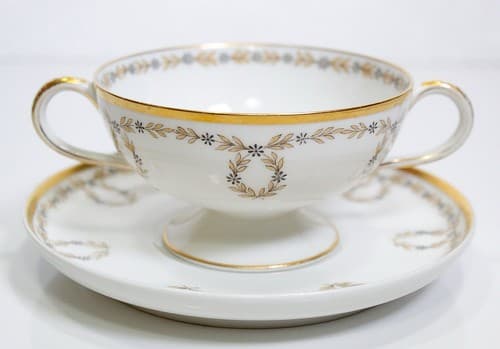 LIMOGES FRANCE K&B Gold Gilt Boullion Pedestal Porcelain Cup & Saucer Antique - Thumbnail 8
