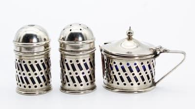 Vintage Silver Plate Made In England Salt & Pepper Shakers Mustard Set - Thumbnail 4