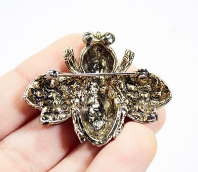 Vintage Bee Honey Bee Amber Pave Crystal Insect Pin Brooch - Thumbnail 5