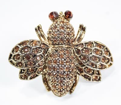Vintage Bee Honey Bee Amber Pave Crystal Insect Pin Brooch - Thumbnail 3