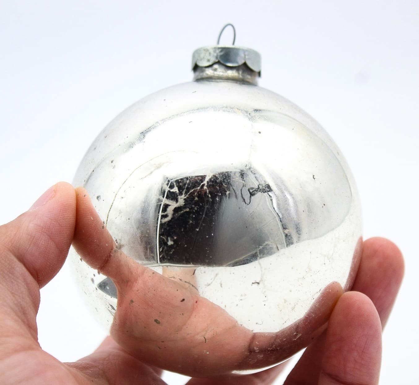 Shiny Brite Vintage Silvered Jumbo Ball Glass Christmas Ornament 3.25" - Thumbnail 4