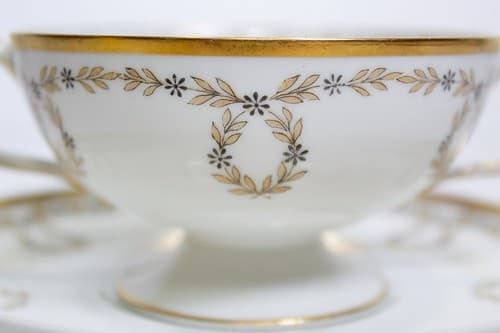 LIMOGES FRANCE K&B Gold Gilt Boullion Pedestal Porcelain Cup & Saucer Antique - Thumbnail 6