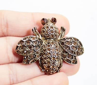 Vintage Bee Honey Bee Amber Pave Crystal Insect Pin Brooch - Thumbnail 2