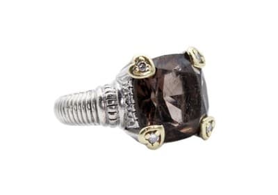 JUDITH RIPKA Sterling 18k Gold Smoky Quartz & Diamonds Cocktail Ring Size 7 - Image 1