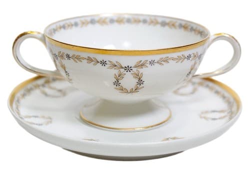 LIMOGES FRANCE K&B Gold Gilt Boullion Pedestal Porcelain Cup & Saucer Antique - Image 1