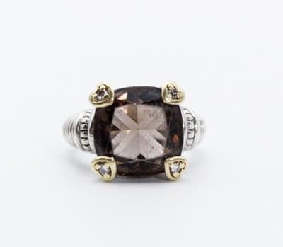 JUDITH RIPKA Sterling 18k Gold Smoky Quartz & Diamonds Cocktail Ring Size 7 - Thumbnail 2