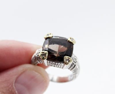 JUDITH RIPKA Sterling 18k Gold Smoky Quartz & Diamonds Cocktail Ring Size 7 - Thumbnail 9