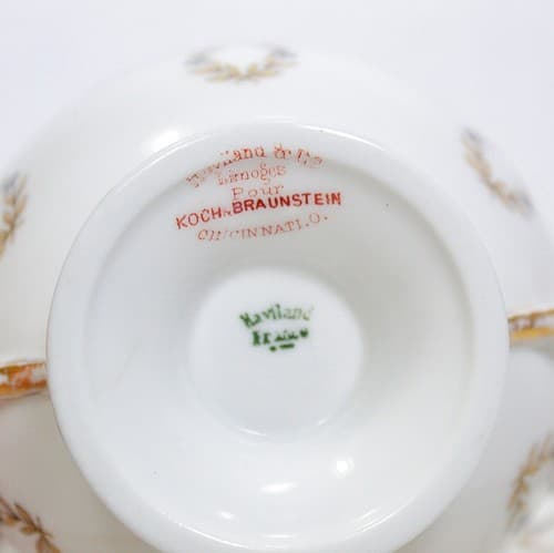 LIMOGES FRANCE K&B Gold Gilt Boullion Pedestal Porcelain Cup & Saucer Antique - Thumbnail 3
