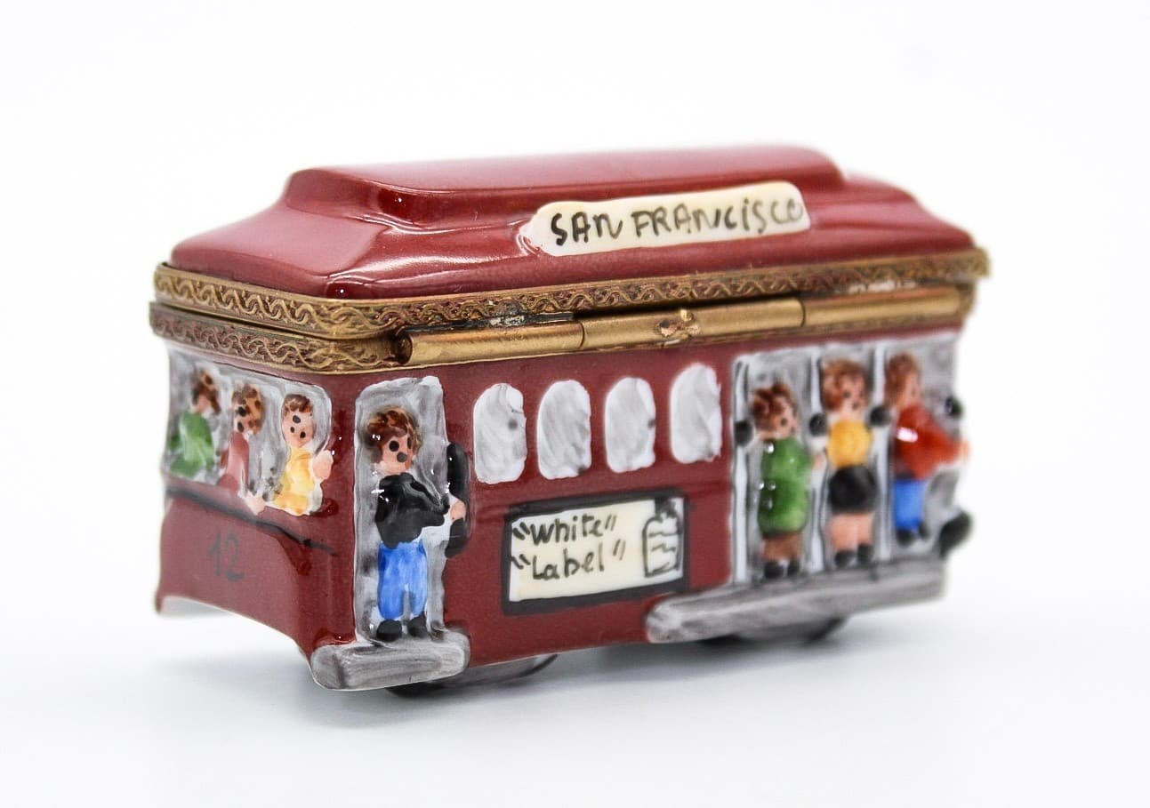 Limoges France San Francisco Cable Car Hand Painted Porcelain Trinket Box - Thumbnail 2