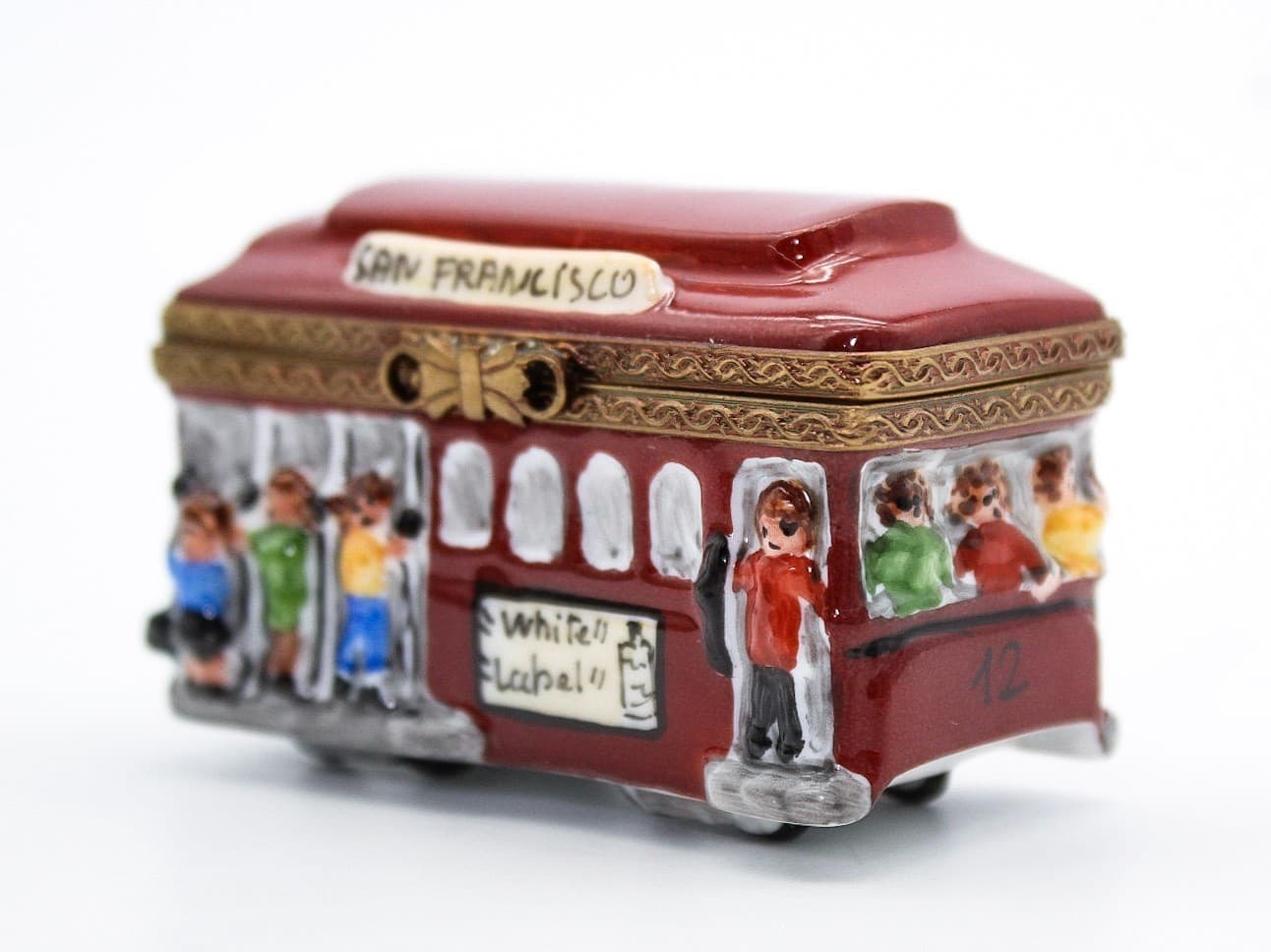 Limoges France San Francisco Cable Car Hand Painted Porcelain Trinket Box - Thumbnail 8