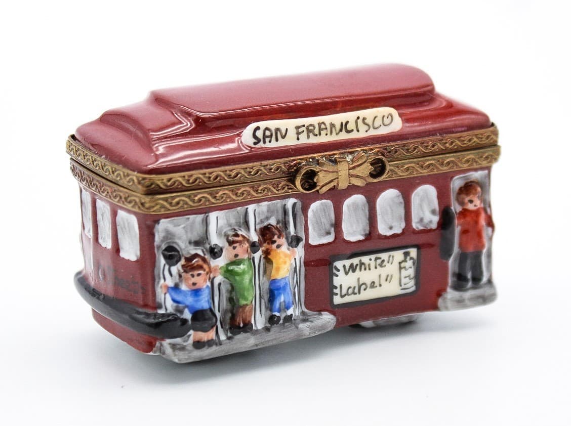 Limoges France San Francisco Cable Car Hand Painted Porcelain Trinket Box - Thumbnail 10