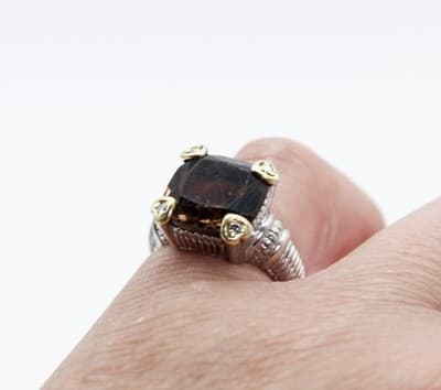 JUDITH RIPKA Sterling 18k Gold Smoky Quartz & Diamonds Cocktail Ring Size 7 - Thumbnail 10