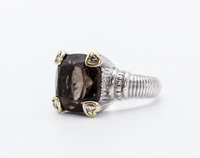 JUDITH RIPKA Sterling 18k Gold Smoky Quartz & Diamonds Cocktail Ring Size 7 - Thumbnail 3