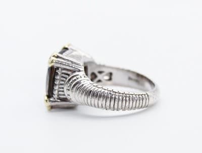 JUDITH RIPKA Sterling 18k Gold Smoky Quartz & Diamonds Cocktail Ring Size 7 - Thumbnail 6