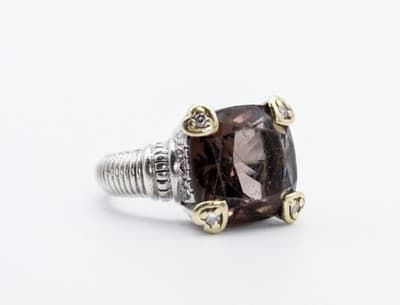 JUDITH RIPKA Sterling 18k Gold Smoky Quartz & Diamonds Cocktail Ring Size 7 - Thumbnail 8
