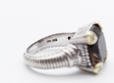 JUDITH RIPKA Sterling 18k Gold Smoky Quartz & Diamonds Cocktail Ring Size 7 - Thumbnail 5