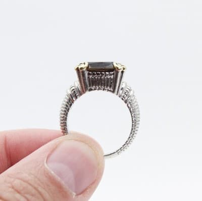 JUDITH RIPKA Sterling 18k Gold Smoky Quartz & Diamonds Cocktail Ring Size 7 - Thumbnail 11