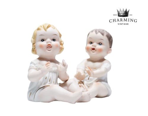 Pair of Vintage KPM Germany Porcelain Bisque Hand Painted Pianos Babies Figures - Image 1