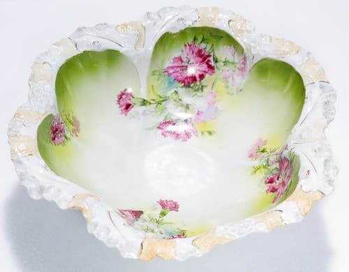 ROYAL BAYREUTH Antique Large Pink Flower Motif Decorative Rim Porcelain Bowl - Thumbnail 4