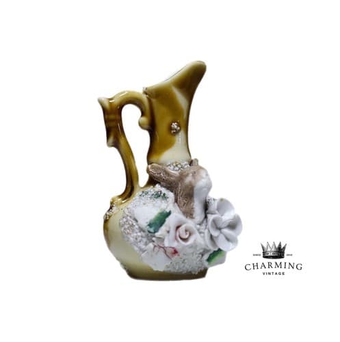 RARE Antique Vintage Miniature Ewer Jug Porcelain Rabbit & Flowers Motif Asian - Image 1