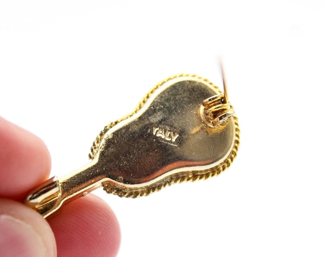 Vintage Micro Mosaic Multicolor Guitar Madolin Italy Small Pin Brooch 1.5" - Thumbnail 3