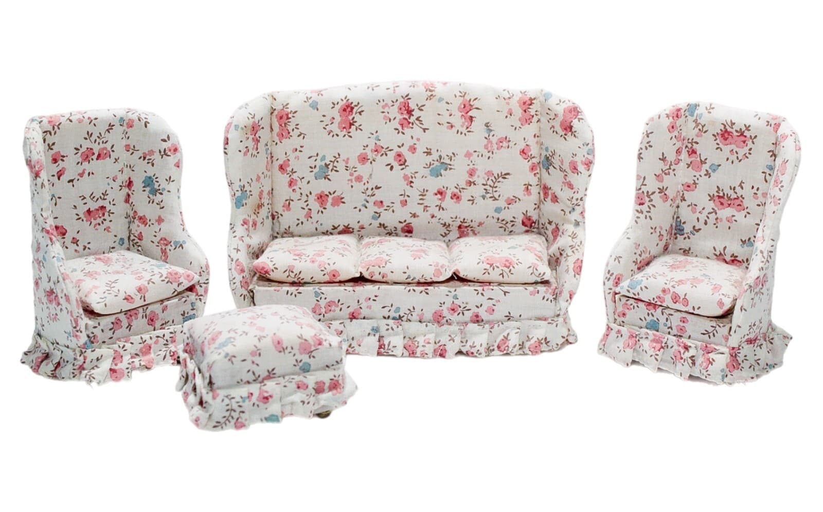 Vintage Miniature Dollhouse Hand-Crafted Floral Upholster Livingroom Set 1:12 - Image 1