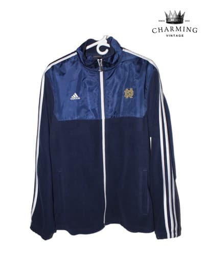 ADIDAS Navy Blue Men's White Stipe Jacket Size M College Notre Dame Logo - Image 1