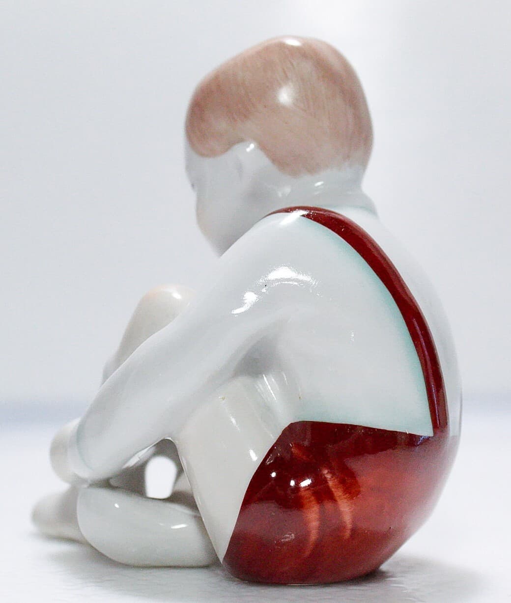 Budapest Hungary AQUINCUM Hand Painted Boy Dressing Up Motif Porcelain Figurine - Thumbnail 4