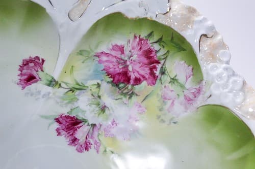 ROYAL BAYREUTH Antique Large Pink Flower Motif Decorative Rim Porcelain Bowl - Thumbnail 3