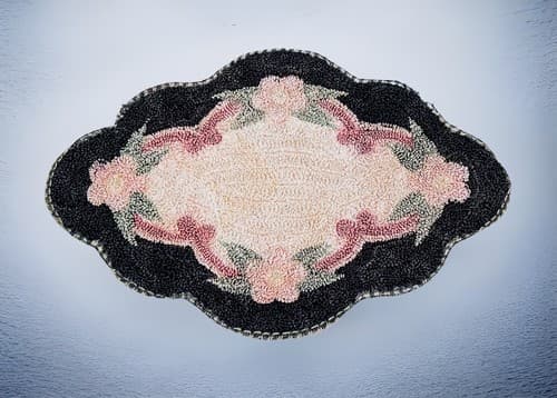 Vintage Hand Hooked Silk Floral Uniquely Shaped Rug Dollhouse Mini Scale 1:12 - Image 1