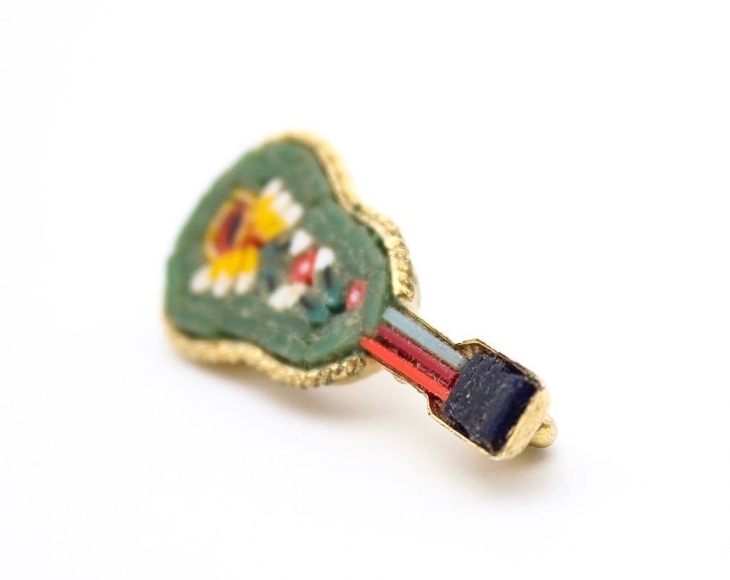 Vintage Micro Mosaic Multicolor Guitar Madolin Italy Small Pin Brooch 1.5" - Thumbnail 8