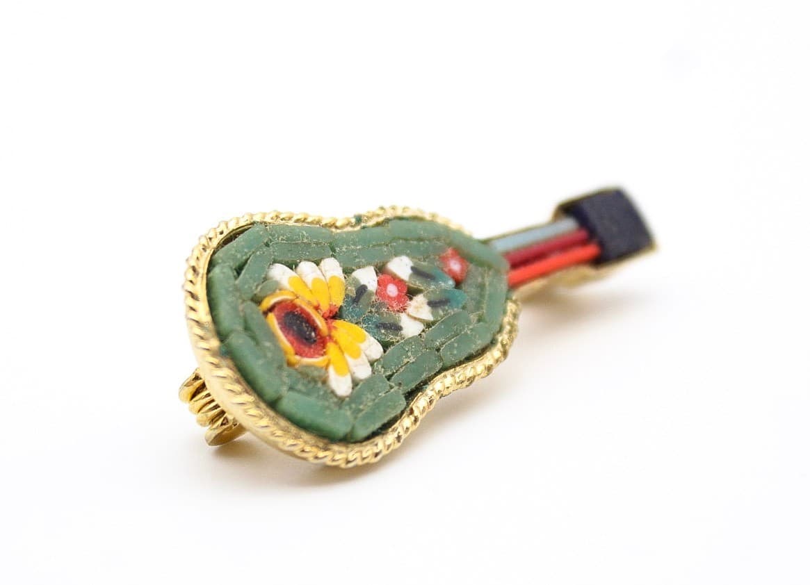 Vintage Micro Mosaic Multicolor Guitar Madolin Italy Small Pin Brooch 1.5" - Thumbnail 11
