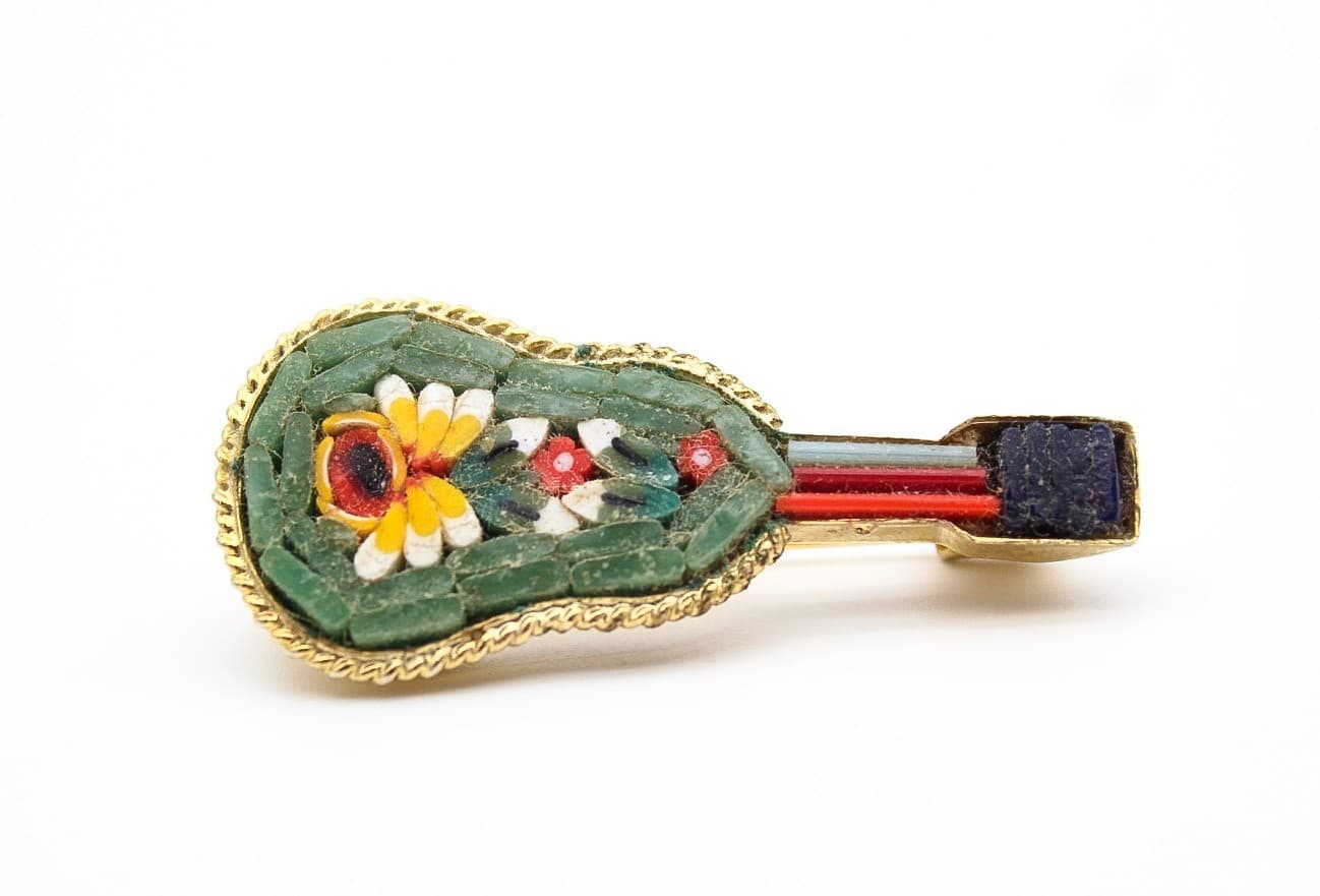 Vintage Micro Mosaic Multicolor Guitar Madolin Italy Small Pin Brooch 1.5" - Thumbnail 12