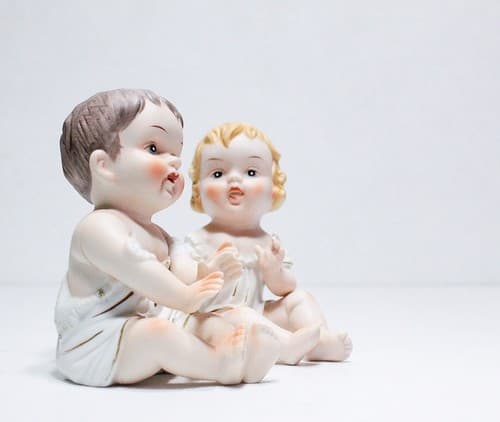 Pair of Vintage KPM Germany Porcelain Bisque Hand Painted Pianos Babies Figures - Thumbnail 6
