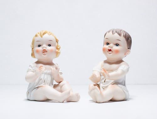 Pair of Vintage KPM Germany Porcelain Bisque Hand Painted Pianos Babies Figures - Thumbnail 2