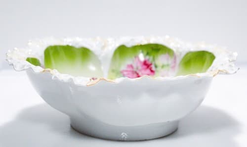 ROYAL BAYREUTH Antique Large Pink Flower Motif Decorative Rim Porcelain Bowl - Thumbnail 2