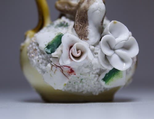 RARE Antique Vintage Miniature Ewer Jug Porcelain Rabbit & Flowers Motif Asian - Thumbnail 5
