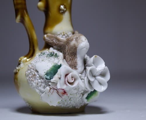 RARE Antique Vintage Miniature Ewer Jug Porcelain Rabbit & Flowers Motif Asian - Thumbnail 2