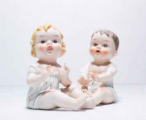 Pair of Vintage KPM Germany Porcelain Bisque Hand Painted Pianos Babies Figures - Thumbnail 9