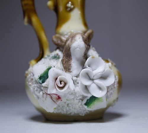 RARE Antique Vintage Miniature Ewer Jug Porcelain Rabbit & Flowers Motif Asian - Thumbnail 4