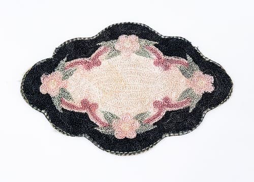 Vintage Hand Hooked Silk Floral Uniquely Shaped Rug Dollhouse Mini Scale 1:12 - Thumbnail 7