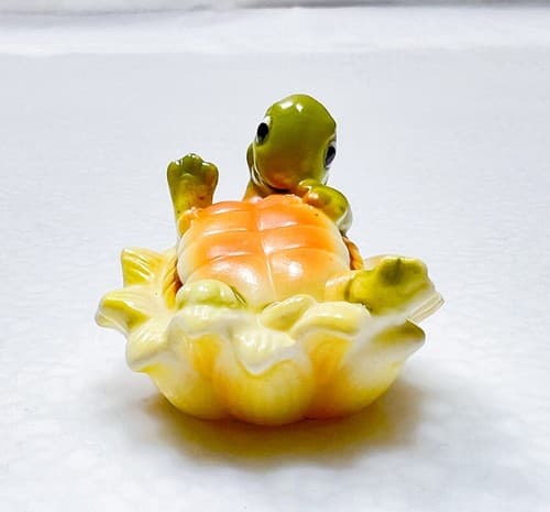 Vintage JOSEF Original Ceramic Turtle Figurine Laying on Flower - Thumbnail 3